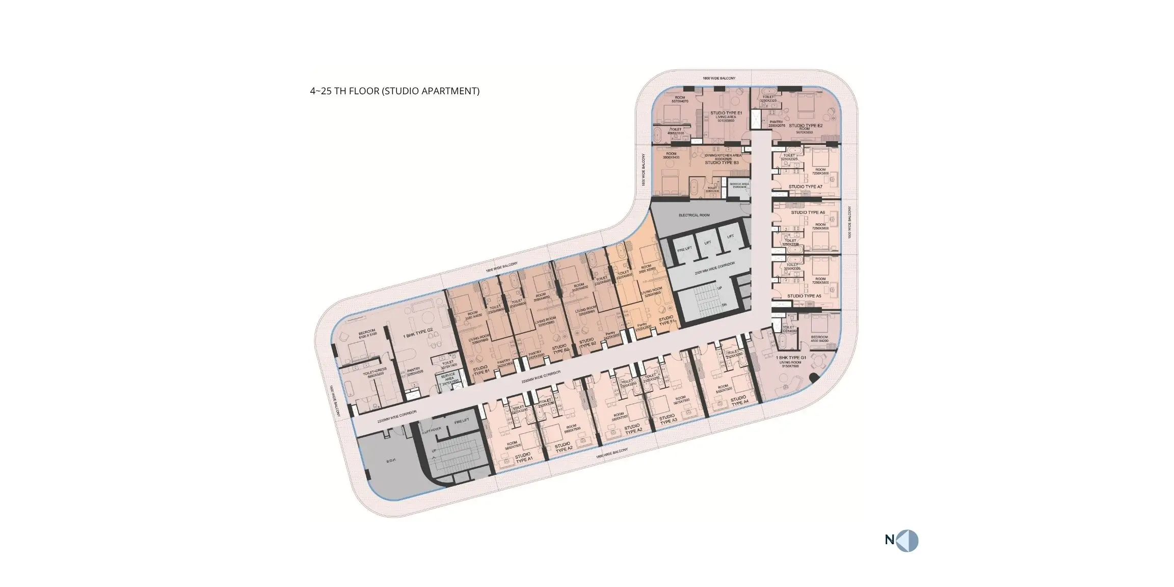 Delphine Studio Apartment Floor Plan