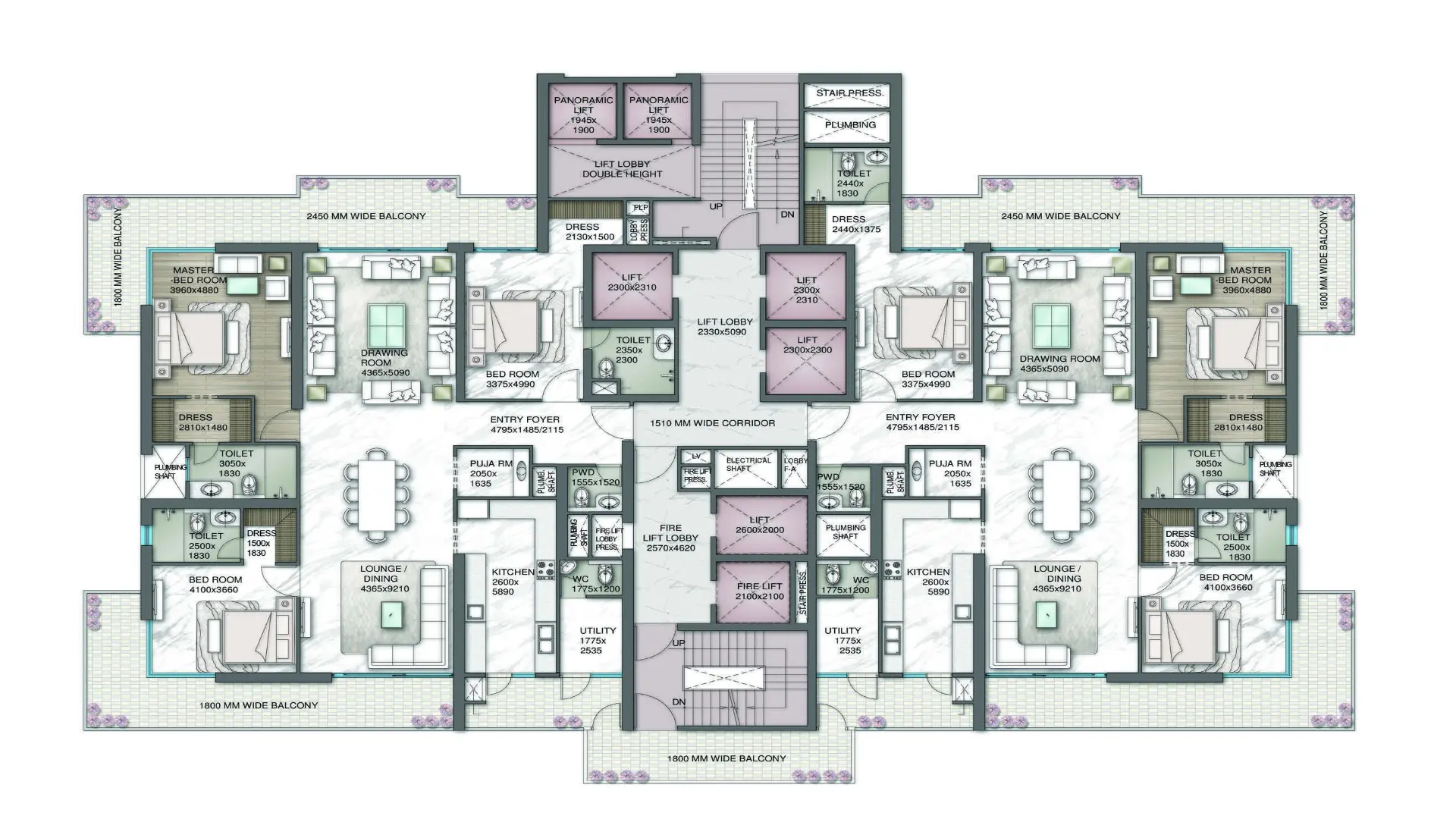Delphine 3BHK Apartment Floor Plan