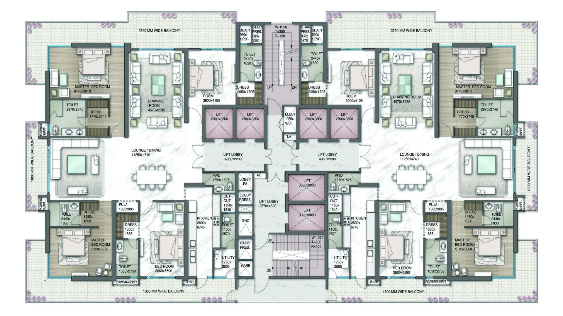 Delphine 4BHK Apartment Floor Plan